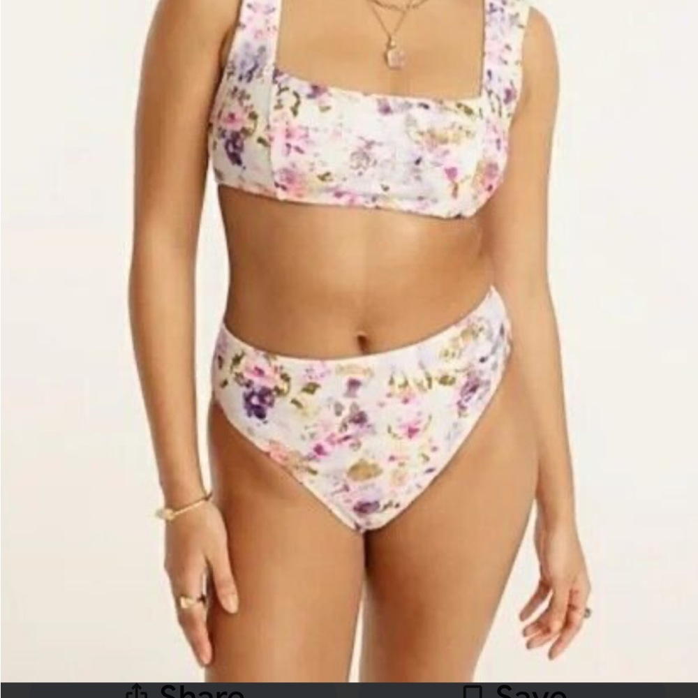J.Crew Flora Obscura Scoopneck Bikini Top - L. Bikini Bottom - M